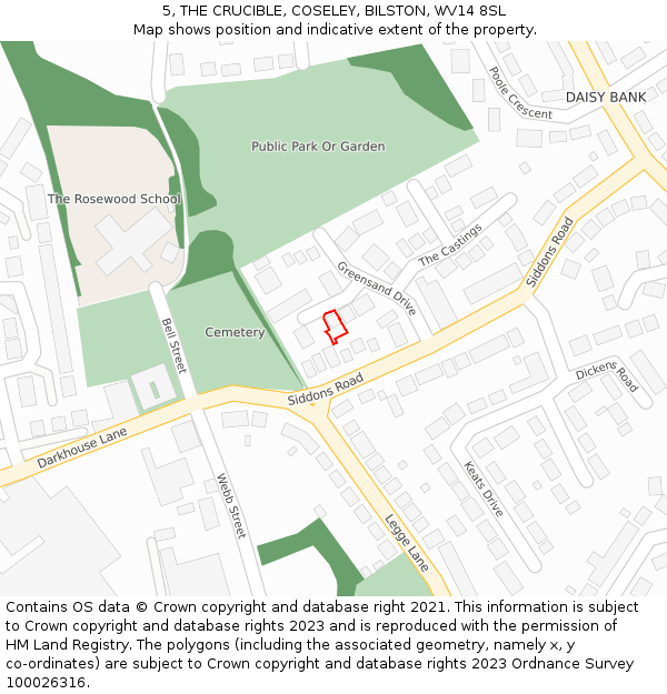 5, THE CRUCIBLE, COSELEY, BILSTON, WV14 8SL: Location map and indicative extent of plot