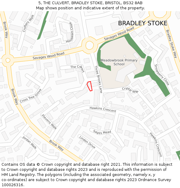 5, THE CULVERT, BRADLEY STOKE, BRISTOL, BS32 8AB: Location map and indicative extent of plot