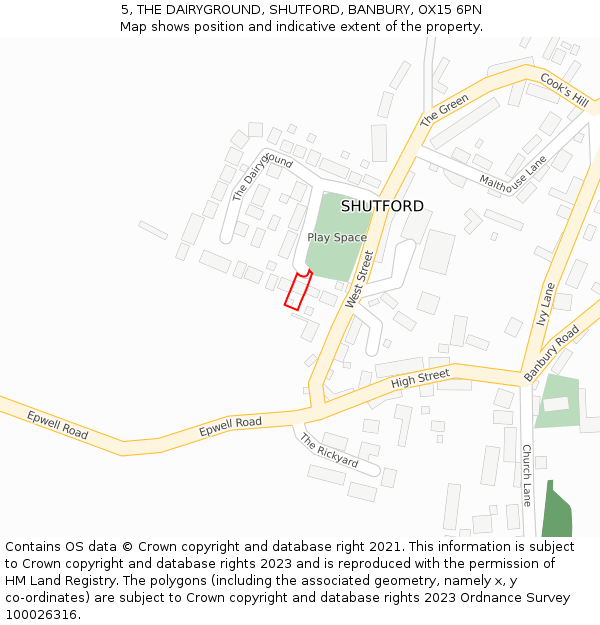 5, THE DAIRYGROUND, SHUTFORD, BANBURY, OX15 6PN: Location map and indicative extent of plot