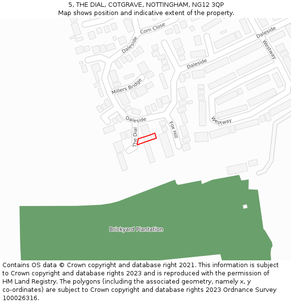 5, THE DIAL, COTGRAVE, NOTTINGHAM, NG12 3QP: Location map and indicative extent of plot