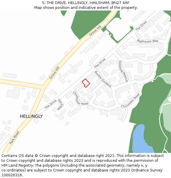 5, THE DRIVE, HELLINGLY, HAILSHAM, BN27 4AF: Location map and indicative extent of plot