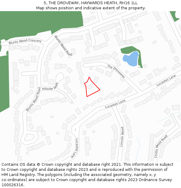 5, THE DROVEWAY, HAYWARDS HEATH, RH16 1LL: Location map and indicative extent of plot