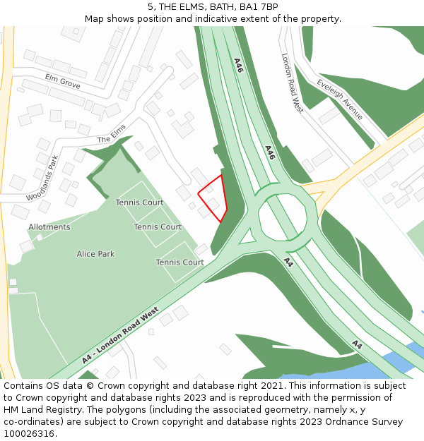 5, THE ELMS, BATH, BA1 7BP: Location map and indicative extent of plot