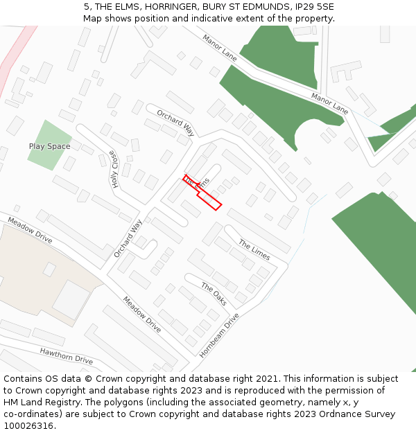 5, THE ELMS, HORRINGER, BURY ST EDMUNDS, IP29 5SE: Location map and indicative extent of plot