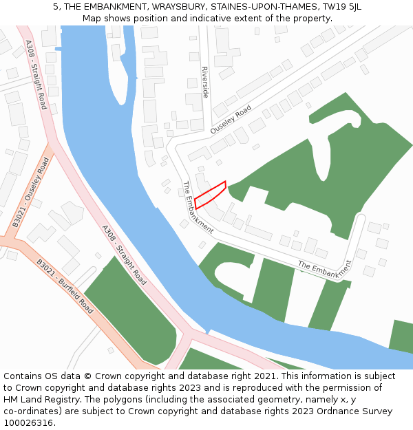 5, THE EMBANKMENT, WRAYSBURY, STAINES-UPON-THAMES, TW19 5JL: Location map and indicative extent of plot