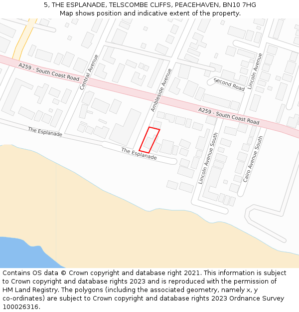 5, THE ESPLANADE, TELSCOMBE CLIFFS, PEACEHAVEN, BN10 7HG: Location map and indicative extent of plot