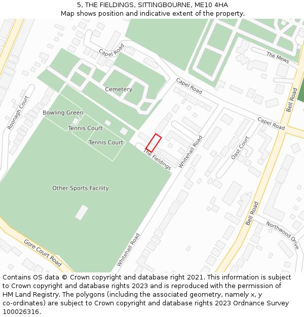 5, THE FIELDINGS, SITTINGBOURNE, ME10 4HA: Location map and indicative extent of plot