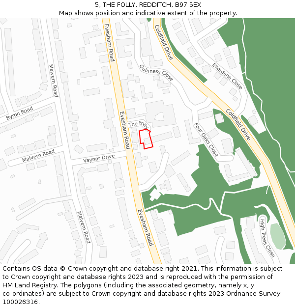 5, THE FOLLY, REDDITCH, B97 5EX: Location map and indicative extent of plot