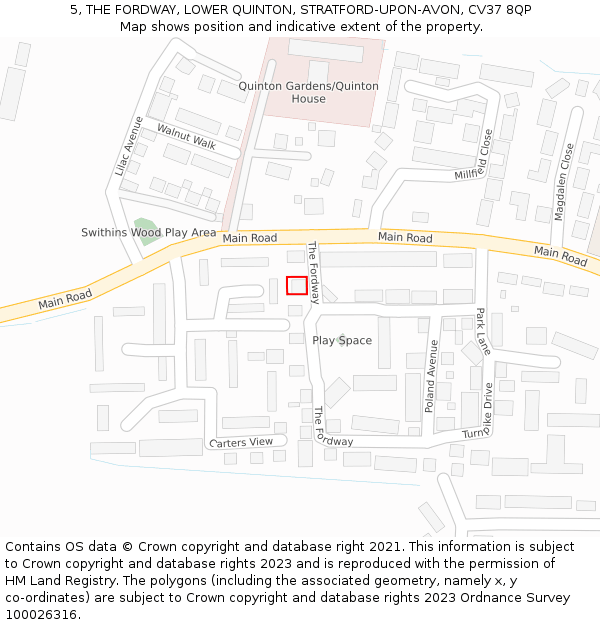 5, THE FORDWAY, LOWER QUINTON, STRATFORD-UPON-AVON, CV37 8QP: Location map and indicative extent of plot