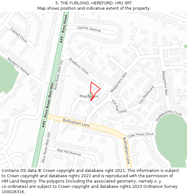 5, THE FURLONG, HEREFORD, HR2 6RT: Location map and indicative extent of plot