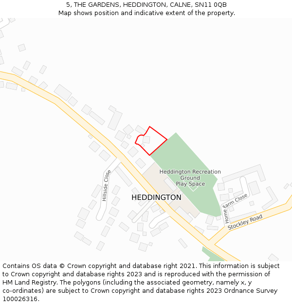 5, THE GARDENS, HEDDINGTON, CALNE, SN11 0QB: Location map and indicative extent of plot