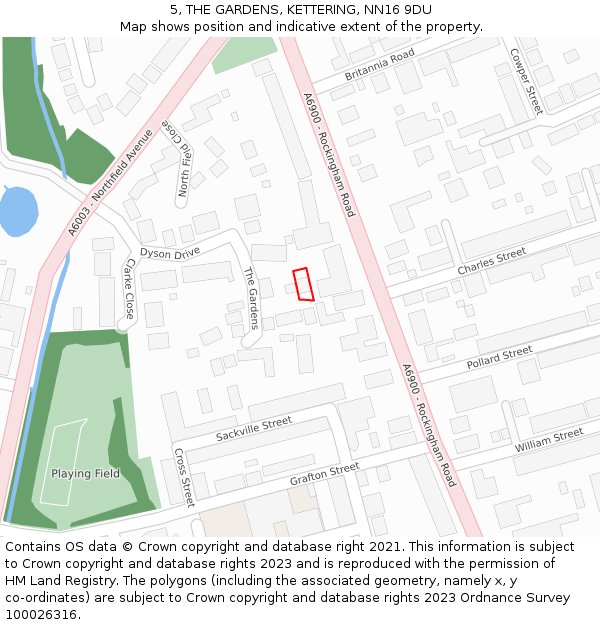 5, THE GARDENS, KETTERING, NN16 9DU: Location map and indicative extent of plot