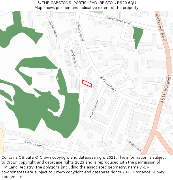 5, THE GARSTONS, PORTISHEAD, BRISTOL, BS20 6QU: Location map and indicative extent of plot