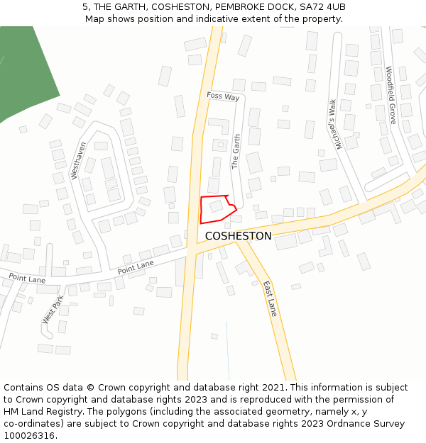 5, THE GARTH, COSHESTON, PEMBROKE DOCK, SA72 4UB: Location map and indicative extent of plot