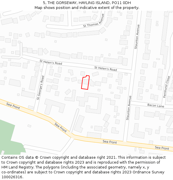 5, THE GORSEWAY, HAYLING ISLAND, PO11 0DH: Location map and indicative extent of plot