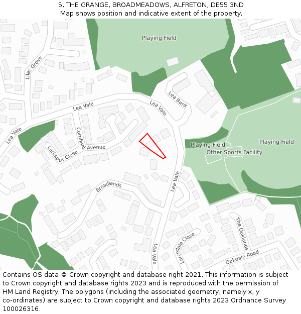 5, THE GRANGE, BROADMEADOWS, ALFRETON, DE55 3ND: Location map and indicative extent of plot