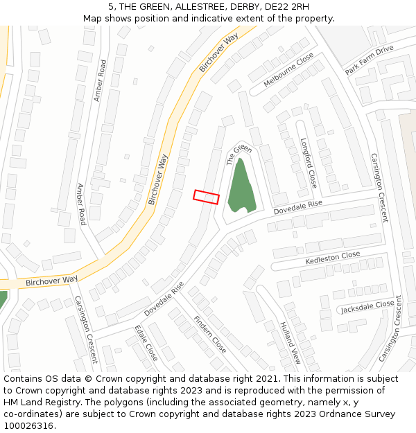 5, THE GREEN, ALLESTREE, DERBY, DE22 2RH: Location map and indicative extent of plot