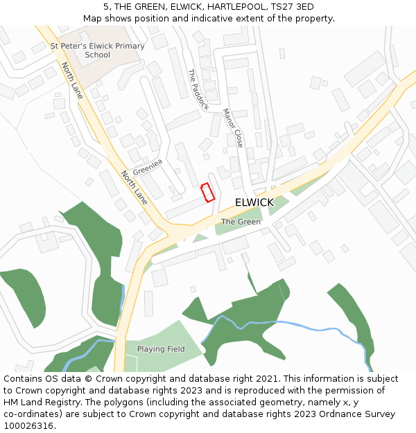 5, THE GREEN, ELWICK, HARTLEPOOL, TS27 3ED: Location map and indicative extent of plot