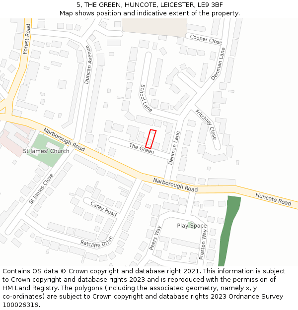 5, THE GREEN, HUNCOTE, LEICESTER, LE9 3BF: Location map and indicative extent of plot