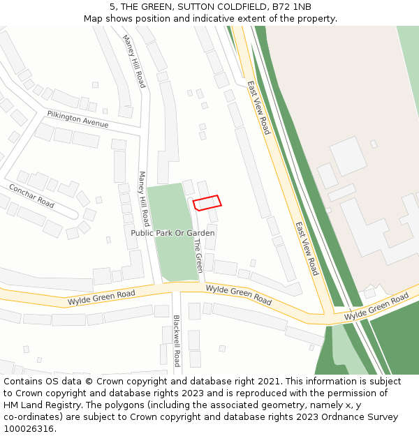 5, THE GREEN, SUTTON COLDFIELD, B72 1NB: Location map and indicative extent of plot