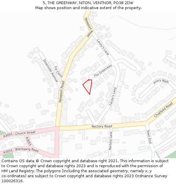 5, THE GREENWAY, NITON, VENTNOR, PO38 2DW: Location map and indicative extent of plot