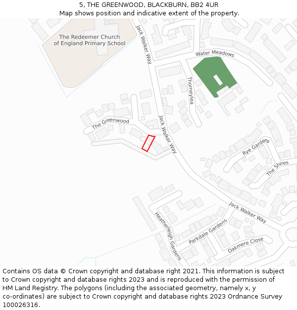 5, THE GREENWOOD, BLACKBURN, BB2 4UR: Location map and indicative extent of plot