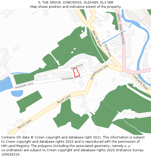 5, THE GROVE, DOBCROSS, OLDHAM, OL3 5RR: Location map and indicative extent of plot