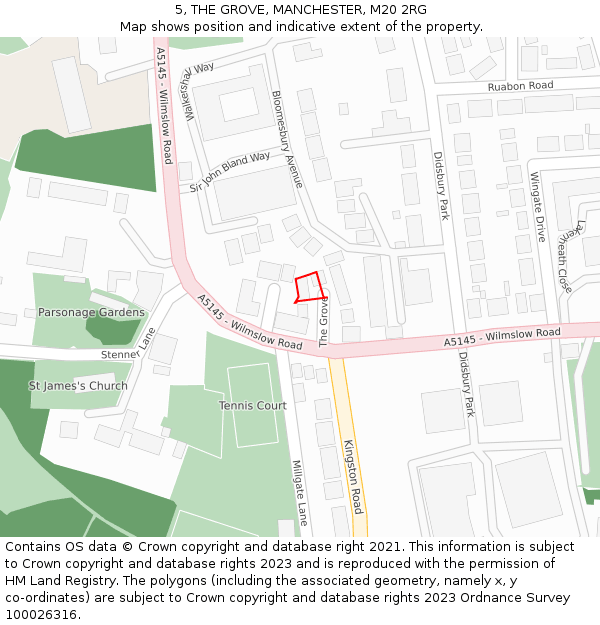 5, THE GROVE, MANCHESTER, M20 2RG: Location map and indicative extent of plot