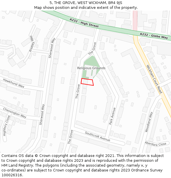 5, THE GROVE, WEST WICKHAM, BR4 9JS: Location map and indicative extent of plot