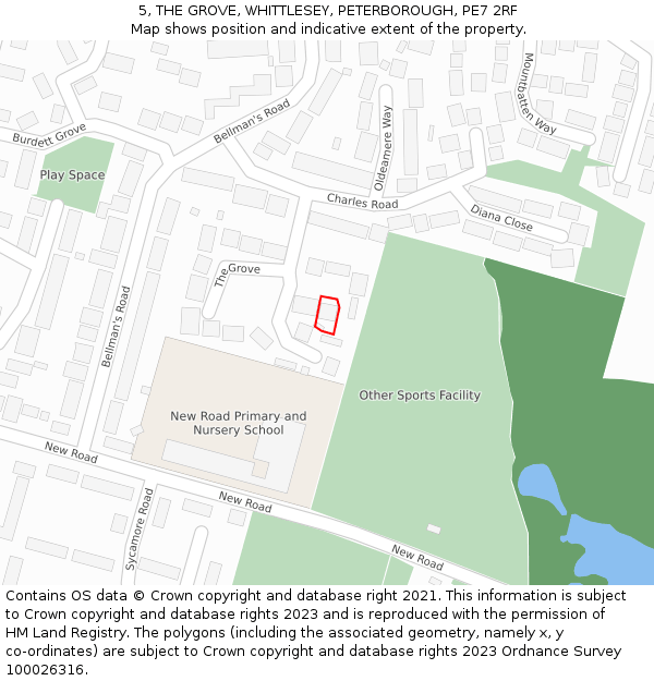 5, THE GROVE, WHITTLESEY, PETERBOROUGH, PE7 2RF: Location map and indicative extent of plot