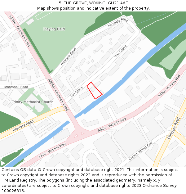 5, THE GROVE, WOKING, GU21 4AE: Location map and indicative extent of plot