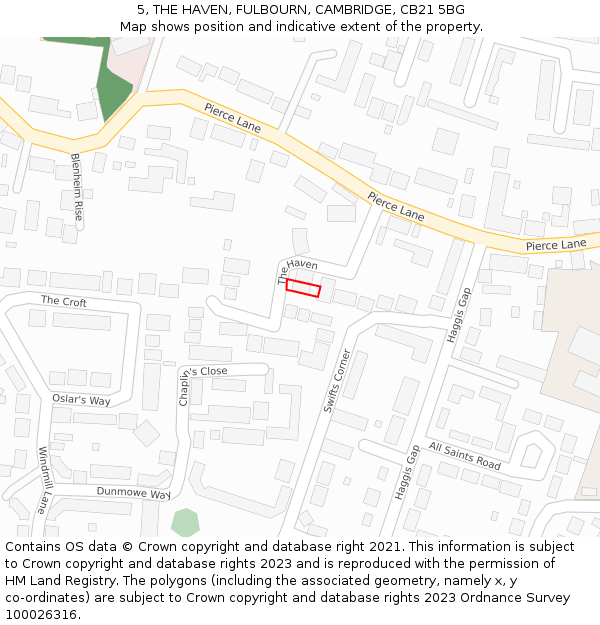 5, THE HAVEN, FULBOURN, CAMBRIDGE, CB21 5BG: Location map and indicative extent of plot