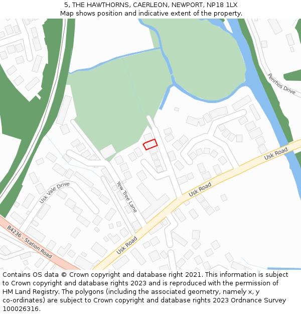 5, THE HAWTHORNS, CAERLEON, NEWPORT, NP18 1LX: Location map and indicative extent of plot