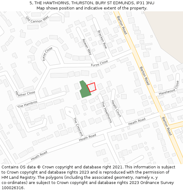 5, THE HAWTHORNS, THURSTON, BURY ST EDMUNDS, IP31 3NU: Location map and indicative extent of plot