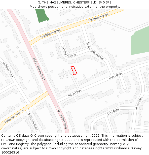 5, THE HAZELMERES, CHESTERFIELD, S40 3FE: Location map and indicative extent of plot