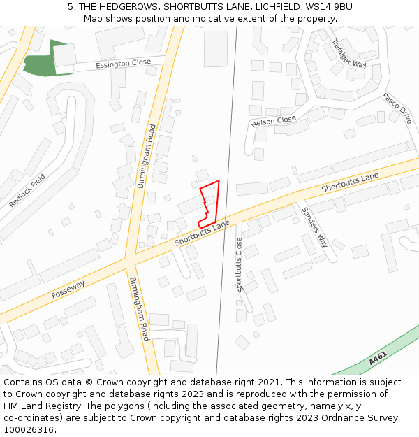 5, THE HEDGEROWS, SHORTBUTTS LANE, LICHFIELD, WS14 9BU: Location map and indicative extent of plot