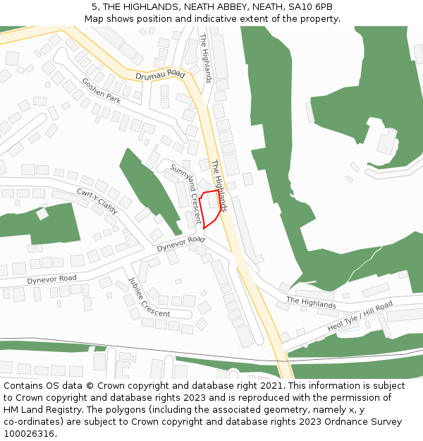 5, THE HIGHLANDS, NEATH ABBEY, NEATH, SA10 6PB: Location map and indicative extent of plot
