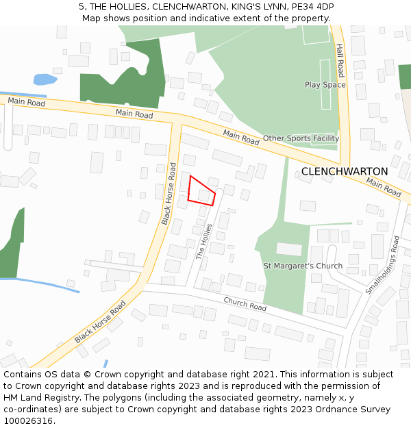 5, THE HOLLIES, CLENCHWARTON, KING'S LYNN, PE34 4DP: Location map and indicative extent of plot