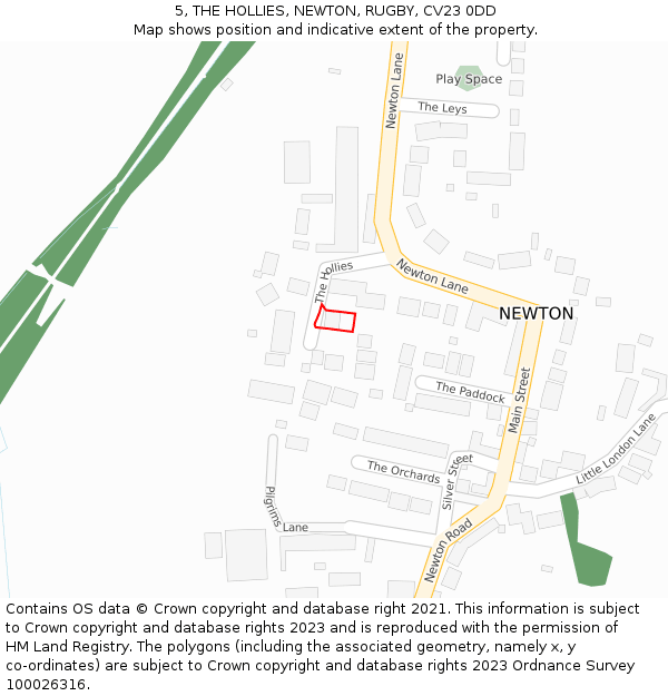 5, THE HOLLIES, NEWTON, RUGBY, CV23 0DD: Location map and indicative extent of plot