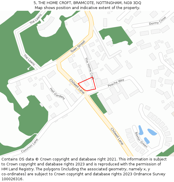 5, THE HOME CROFT, BRAMCOTE, NOTTINGHAM, NG9 3DQ: Location map and indicative extent of plot