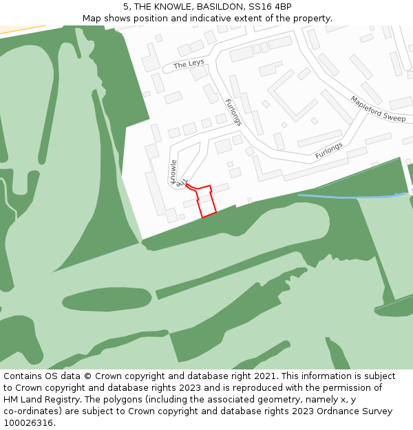 5, THE KNOWLE, BASILDON, SS16 4BP: Location map and indicative extent of plot