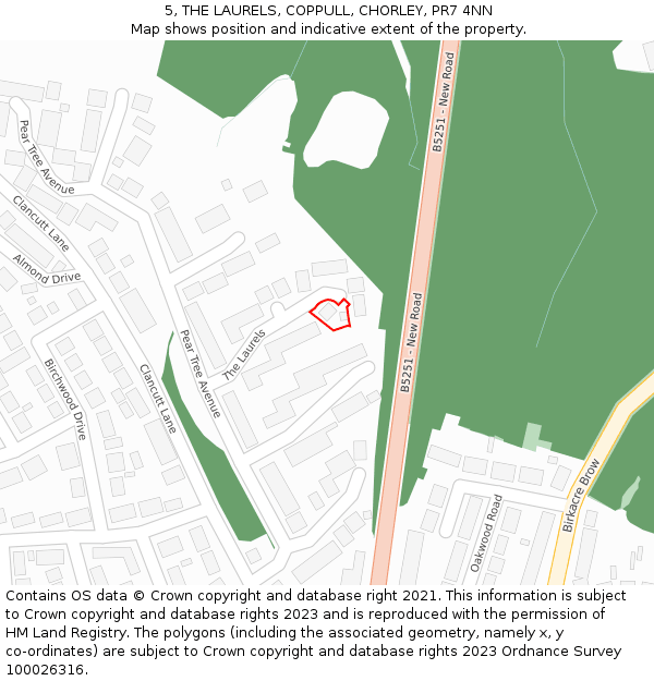 5, THE LAURELS, COPPULL, CHORLEY, PR7 4NN: Location map and indicative extent of plot