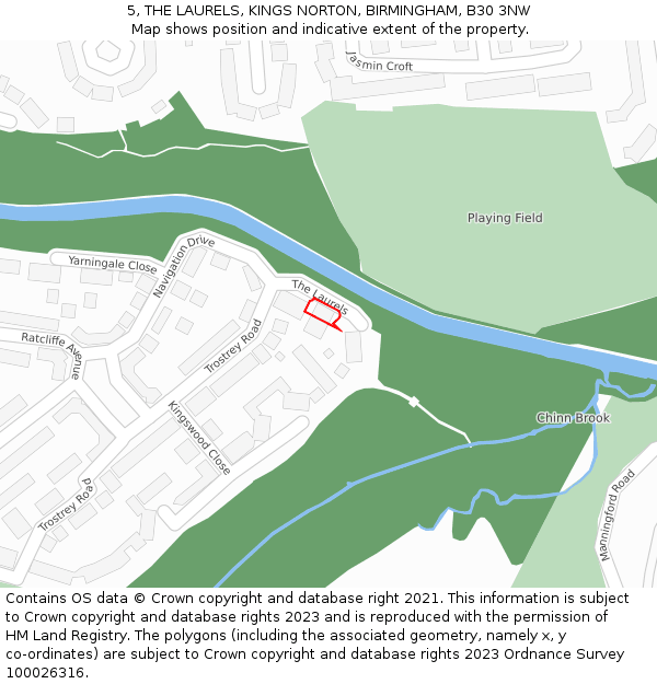 5, THE LAURELS, KINGS NORTON, BIRMINGHAM, B30 3NW: Location map and indicative extent of plot