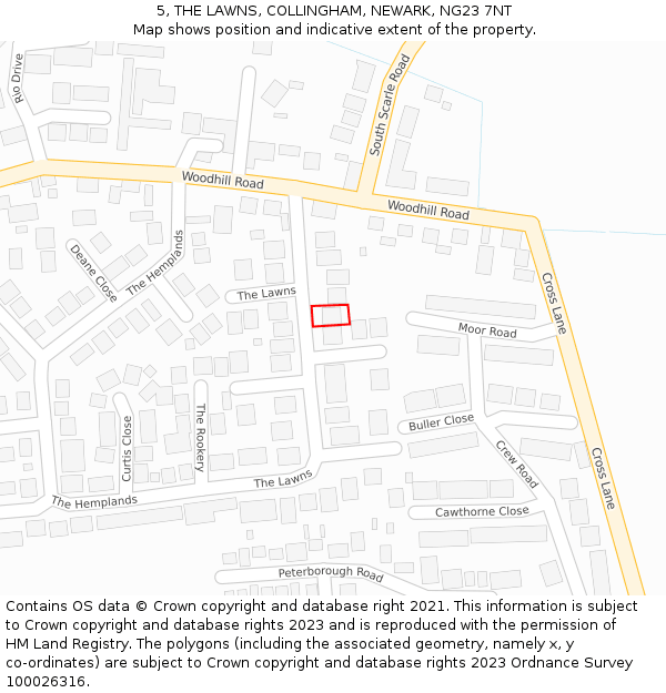 5, THE LAWNS, COLLINGHAM, NEWARK, NG23 7NT: Location map and indicative extent of plot