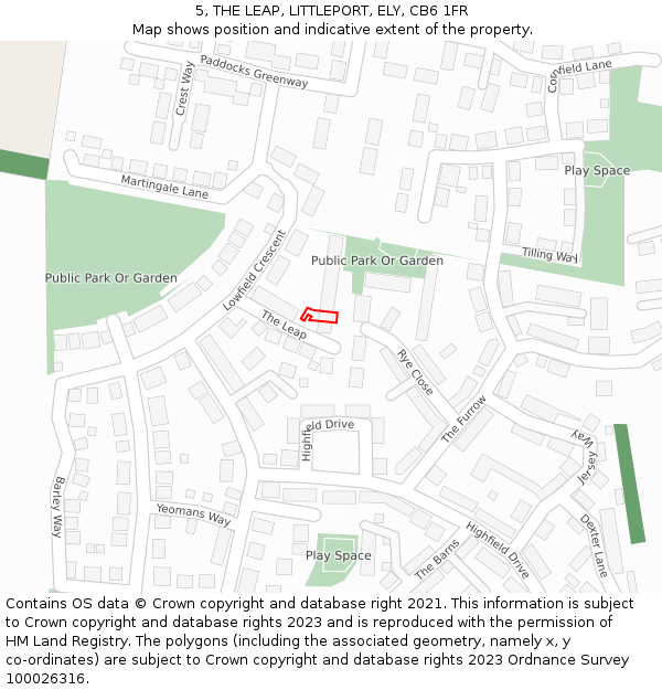 5, THE LEAP, LITTLEPORT, ELY, CB6 1FR: Location map and indicative extent of plot