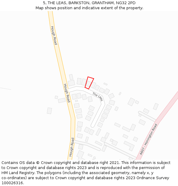 5, THE LEAS, BARKSTON, GRANTHAM, NG32 2PD: Location map and indicative extent of plot
