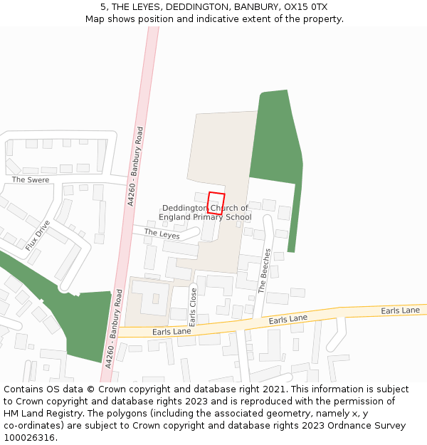 5, THE LEYES, DEDDINGTON, BANBURY, OX15 0TX: Location map and indicative extent of plot