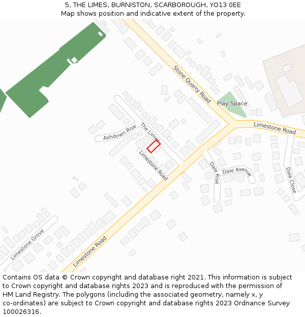 5, THE LIMES, BURNISTON, SCARBOROUGH, YO13 0EE: Location map and indicative extent of plot