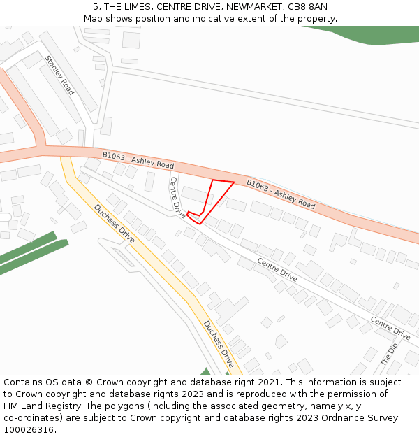 5, THE LIMES, CENTRE DRIVE, NEWMARKET, CB8 8AN: Location map and indicative extent of plot