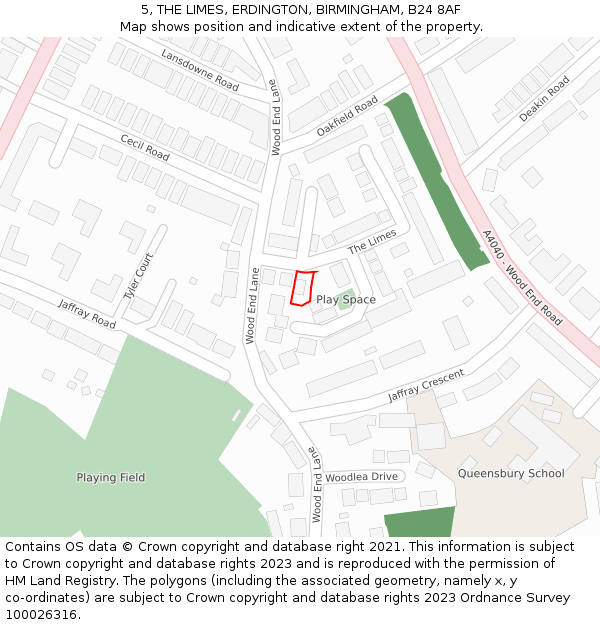 5, THE LIMES, ERDINGTON, BIRMINGHAM, B24 8AF: Location map and indicative extent of plot